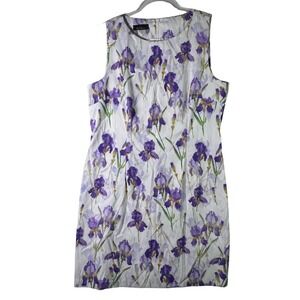 ALYX Petite Floral Sheath Dress Purple Iris Print Stretch Sleeveless 14P Spring